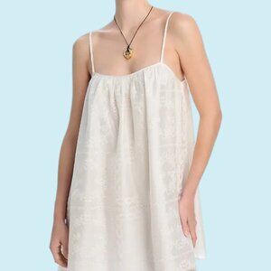 AQUA Embroidered Swim Cover-Up Mini Dress Size Large Eggshell Adjustable Straps